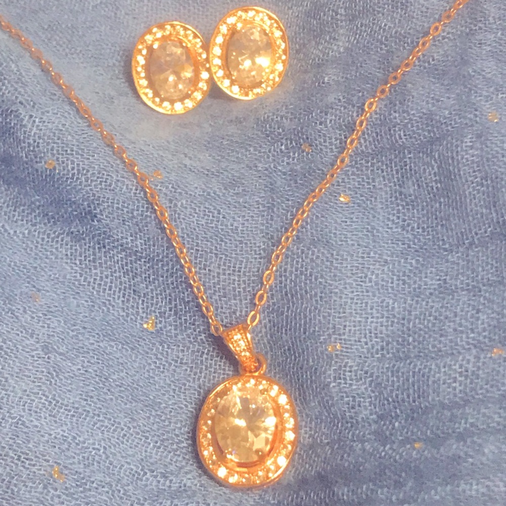Rose gold over sterling silver cz earrings & necklace set